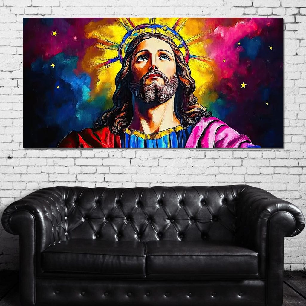 Tablou Canvas Premium LuxCanva® H1051, Stralucire Divina, Iisus, Contemplare, Pace Interioara, Coroana de Spini, Serenitate, Arta Religioasa Moderna, Living, Dormitor