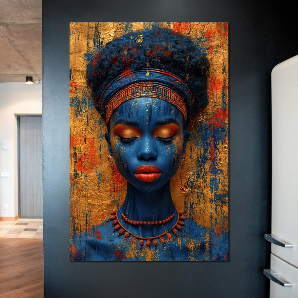 Tablou Canvas Premium LuxCanva® G1013, Frumusete Etnica , Albastru, Aur, Azur, Tribal, Feminism, Printesa, Living, Dormitor, Culori vibrante
