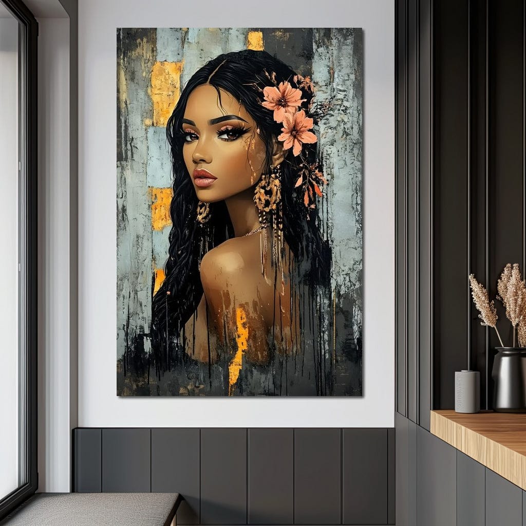 Tablou Canvas Premium, LuxCanva® G1176, Petale in Parul Noptii, Printesa, Amurg, Oriental, Privire, Rafinament, Texturat, Mister, Roz, Gri, Senzualitate, Umbra, Birou, Living, Dormitor