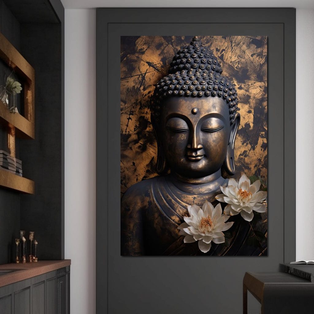Tablou Canvas Premium LuxCanva® I125, Spiritul Pacii, Buddha, Zen, Meditatie, Spiritualitate, Armonie, Pace Interioara, Echilibru, Lotus, Flori, Urna, Living, Dormitor