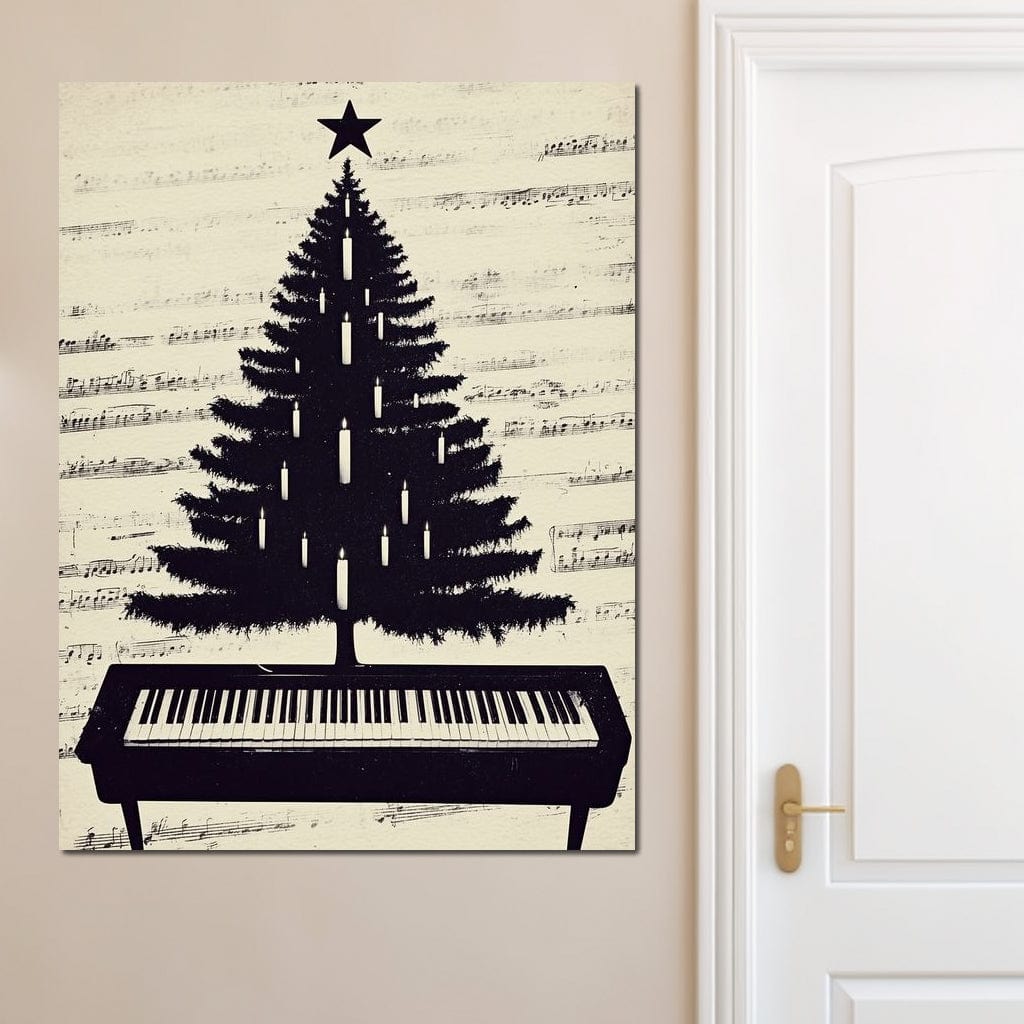 Tablou Canvas Premium LuxCanva® D1017, Bradul de pe Pian , Brad, Abstract, Negru, Pian, Clape, Living Room, Culori vibrante