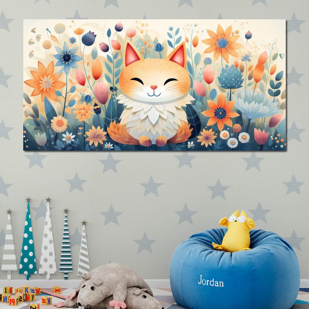 Tablou Canvas Premium, LuxCanva® K1010, Pisicuta Zen,  Gradina, Fermecata, Zambet, Flori, Felina, Fericire, Vise, Taram, Calm, Pisicuta, Blandete, Copilarie, Camera Copii