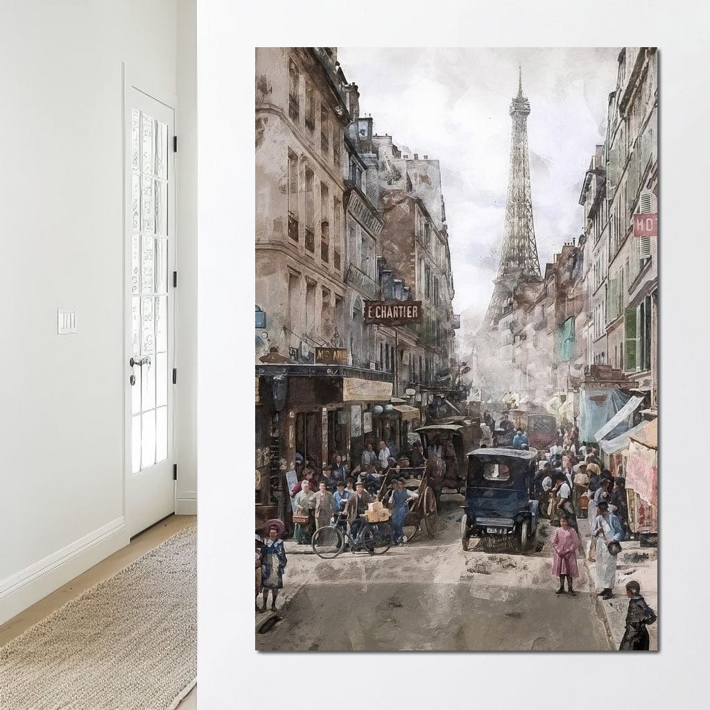 Tablou Canvas Premium, LuxCanva® O1026, Inimi Pariziene, Franta, Turnul Eiffel, Aglomerat, Bulevard, Vechi, Boem, Trecut, Capitala, Etern, Pitoresc, Romantism, Elegant, Birou, Living, Dormitor