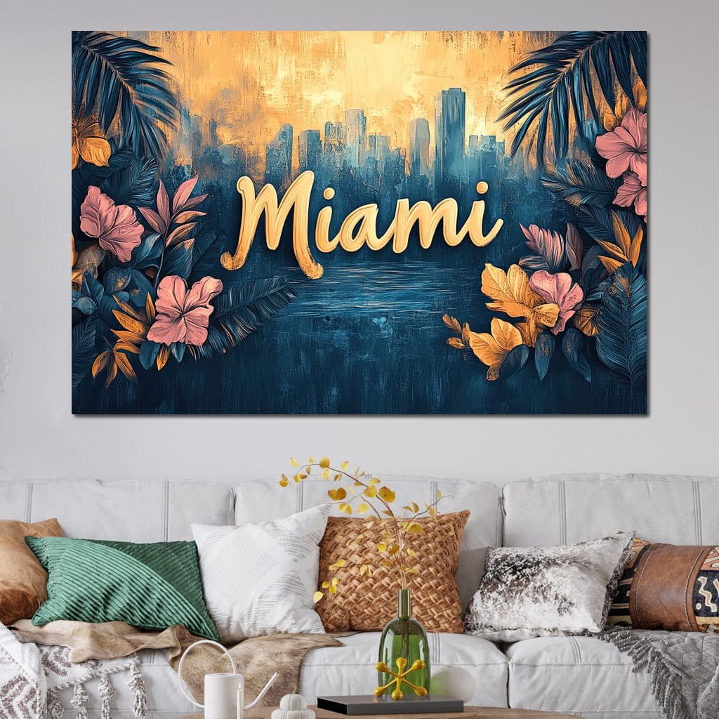 Tablou Canvas Premium LuxCanva® F1012, Miami, Orasul Soarelui , Tropical, Exotic, Apus, Vacanta, Florida, Distractie, Living, Birou, Culori vibrante