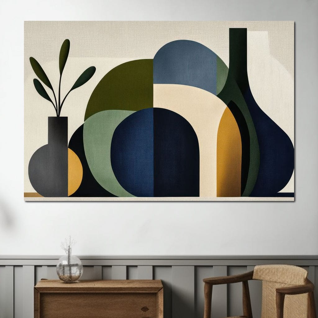 Tablou Canvas Premium, LuxCanva® J1006, Siluete Vegetale, Forme, Liniste, Natura, Siluete, Organic, Simplitate, Verde, Albastru, Scandinav, Modern, Living, Dormitor