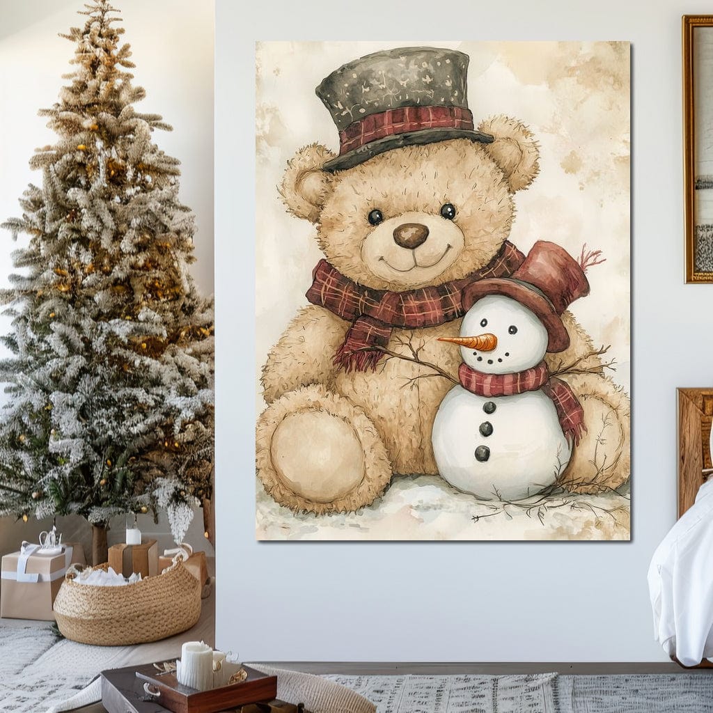 Tablou Canvas Premium LuxCanva® D1030, Prieteni Buni , Ursulet, Plus, Om de Zapada, Prietenie, Imbratisare, Living Room, Culori vibrante