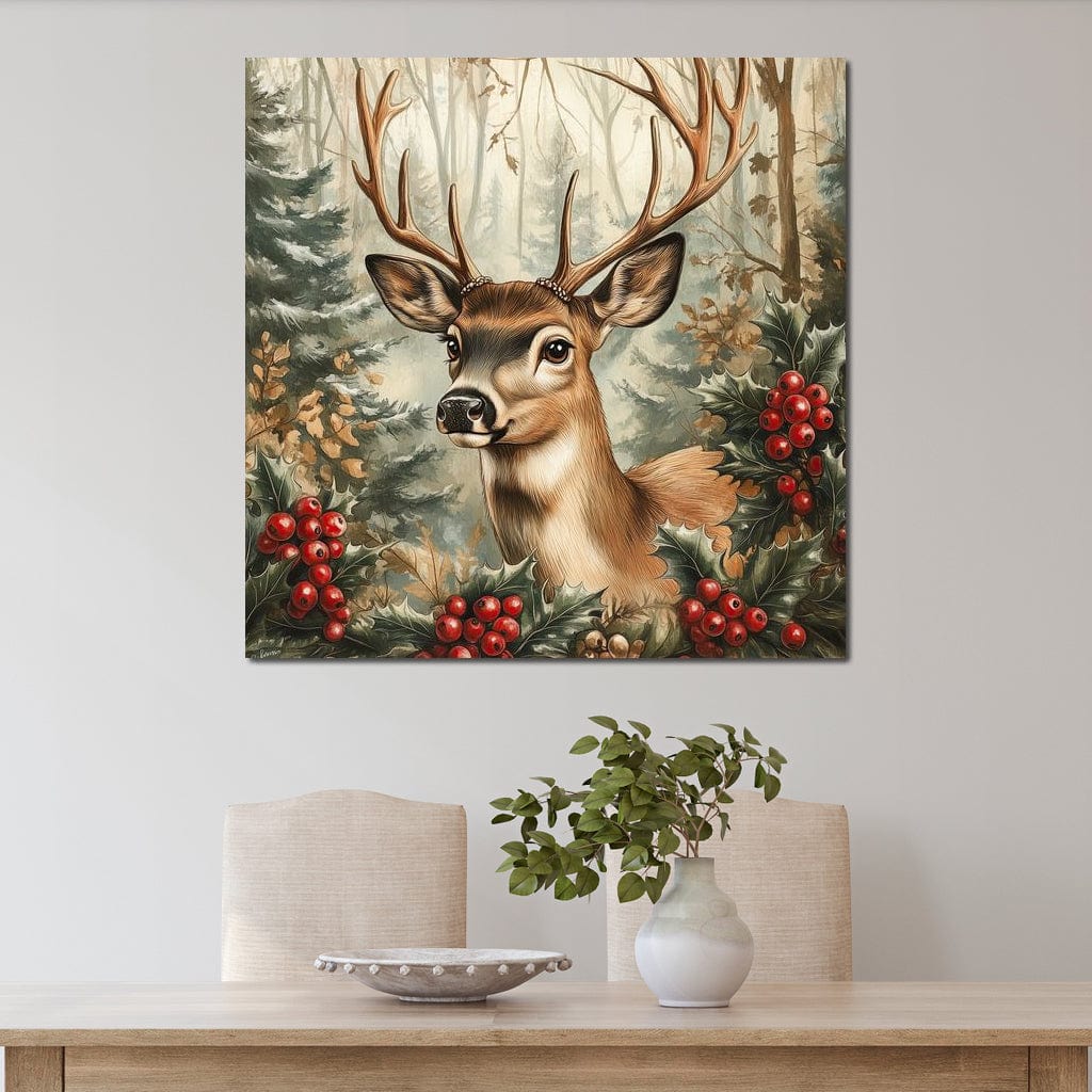 Tablou Canvas Premium LuxCanva® D1025, Cerbul din Padurea Magica ,Brazi, Cerb, Animal, Salbatic, Padure, Living Room, Culori vibrante