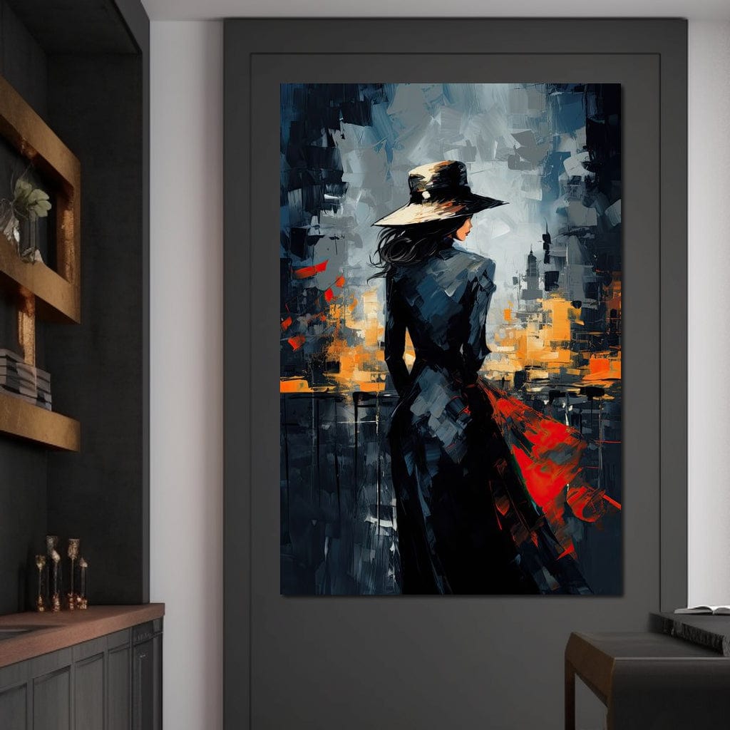 Tablou Canvas Premium LuxCanva® G1041, Privind spre Necunoscut , Oras, Visare, Orizont, Trecut, Viitor, Apus, Mister, Palarie, Living, Dormitor