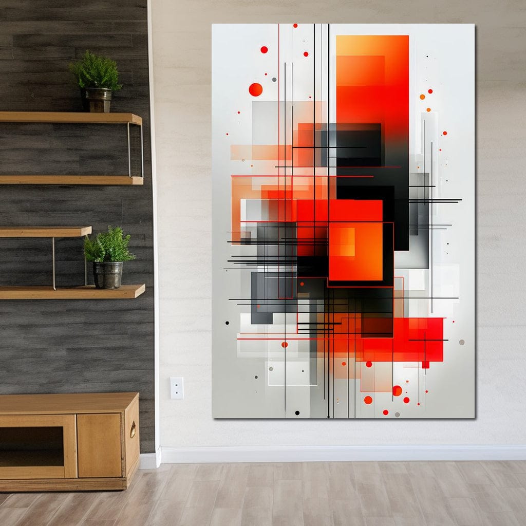 Tablou Canvas Premium, LuxCanva® J1003, Metropola In Rosu, Structuri, Forme, Grile, Linii, Armonie, Digital, Tehnic, Dinamism, Haotic, Industrial, Living, Dormitor