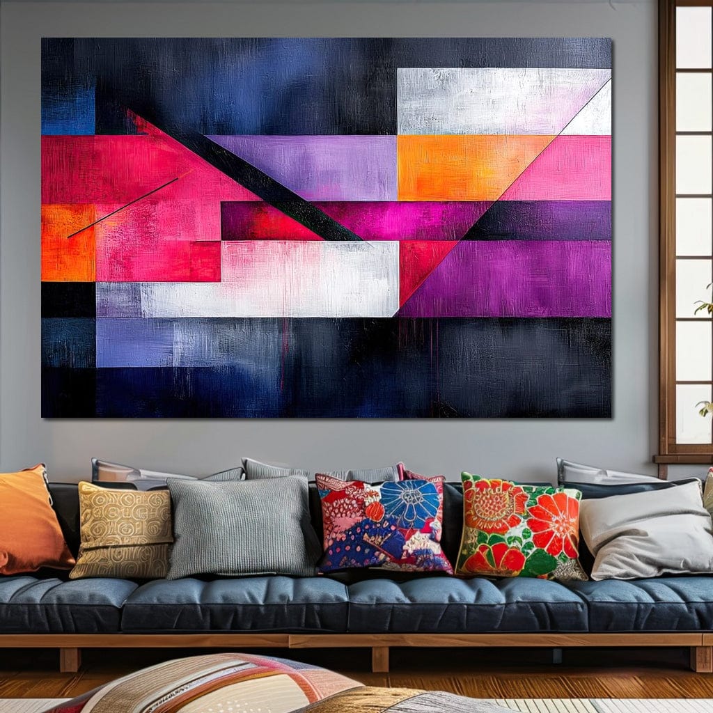 Tablou Canvas Premium, LuxCanva® J1002, Orizonturi Abstracte, Fragmente, Cromatic, Orizonturi, Linii, Violet, Rosu, Explozie, Urban, Arta, Decor, Living, Dormitor