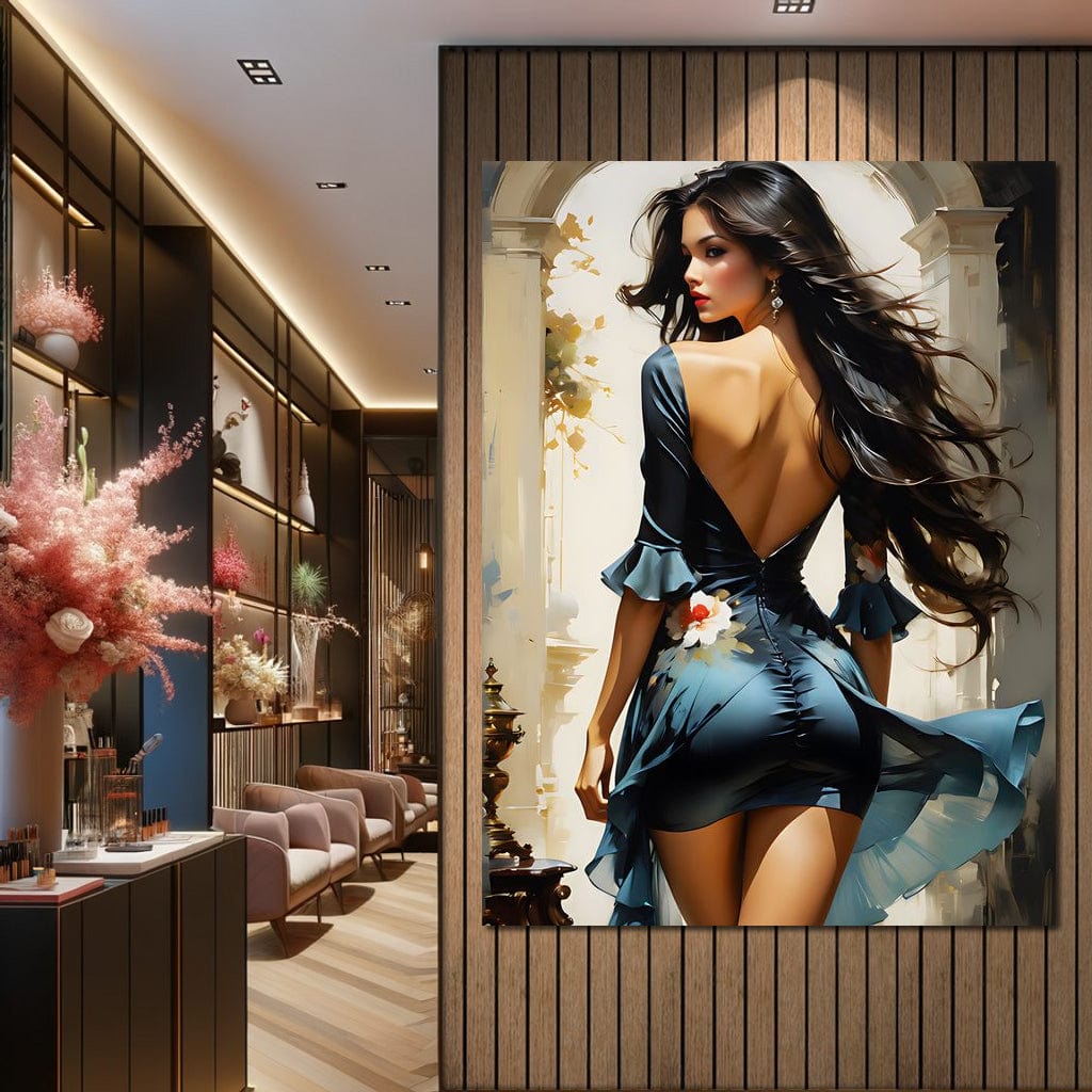 Tablou Canvas Premium LuxCanva® G1005, Povestea Unei Priviri , Romantism, Vant, Miscare, Rochie, Albastru, Satinat, Living, Dormitor, Culori vibrante