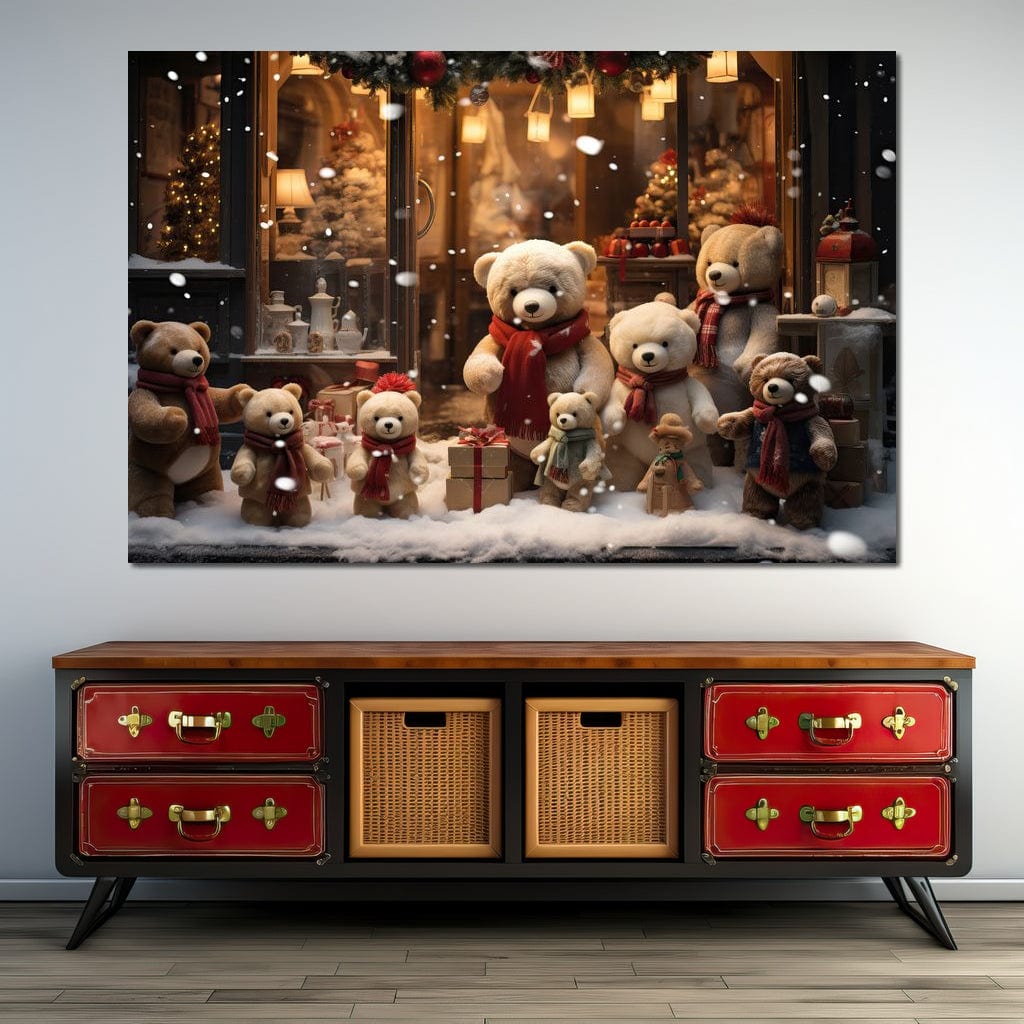 Tablou Canvas Premium LuxCanva® D1024, Craciunul Ursilor Polari , Ursi, Familie, Frati, Magazin, Felinare, Living Room, Culori vibrante