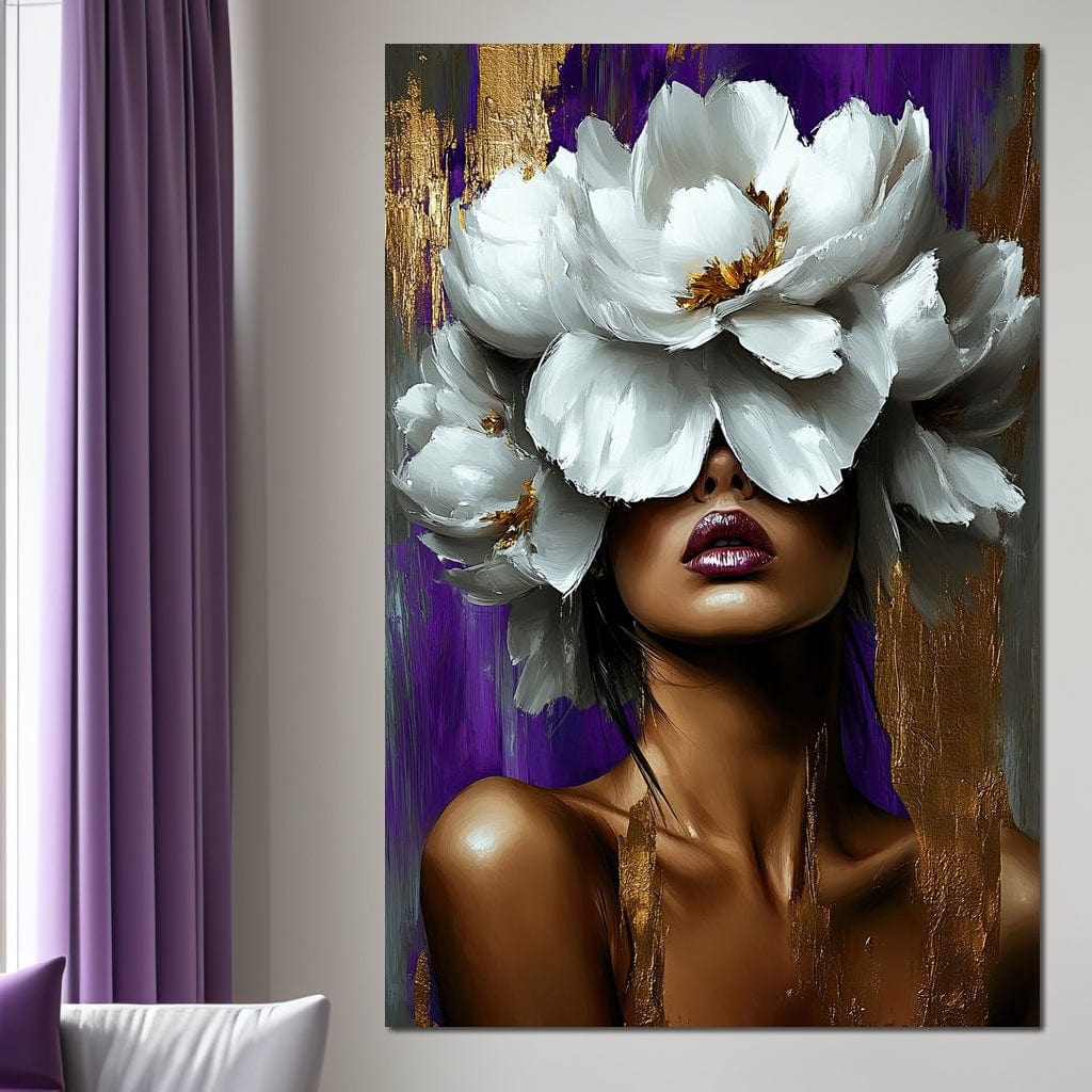 Tablou Canvas Premium LuxCanva® G1012, Aura Florala a Femeii , Petale, Flori, Albe, Puritate, Eleganta, Salbatica, Aura, Regina, Living, Dormitor, Culori vibrante