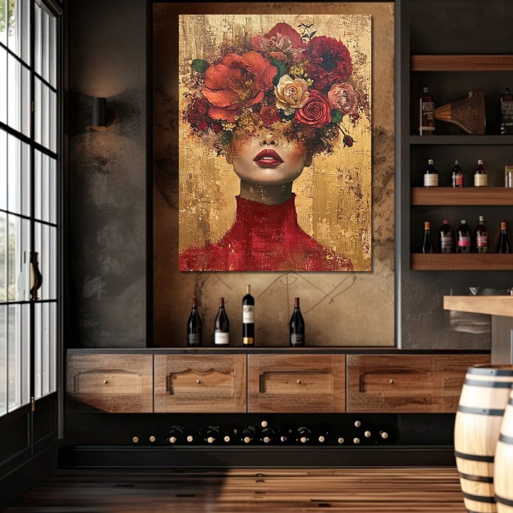 Tablou Canvas Premium LuxCanva® G1029, Femeia si Trandafirii , Natura, Petale, Trandafiri, Detalii, Portret, Romantism, Living, Dormitor, Culori vibrante