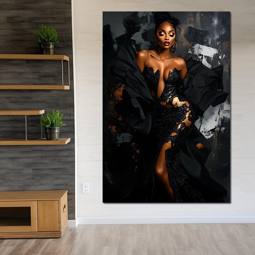 Tablou Canvas Premium, LuxCanva® G1196, Regina Couture, Eleganta, Flacara, Negru, Rochie, Noapte, Dans, Catifea, Incandescenta, Mitologie, Abis, Gratie, Vogue, Birou, Living, Dormitor