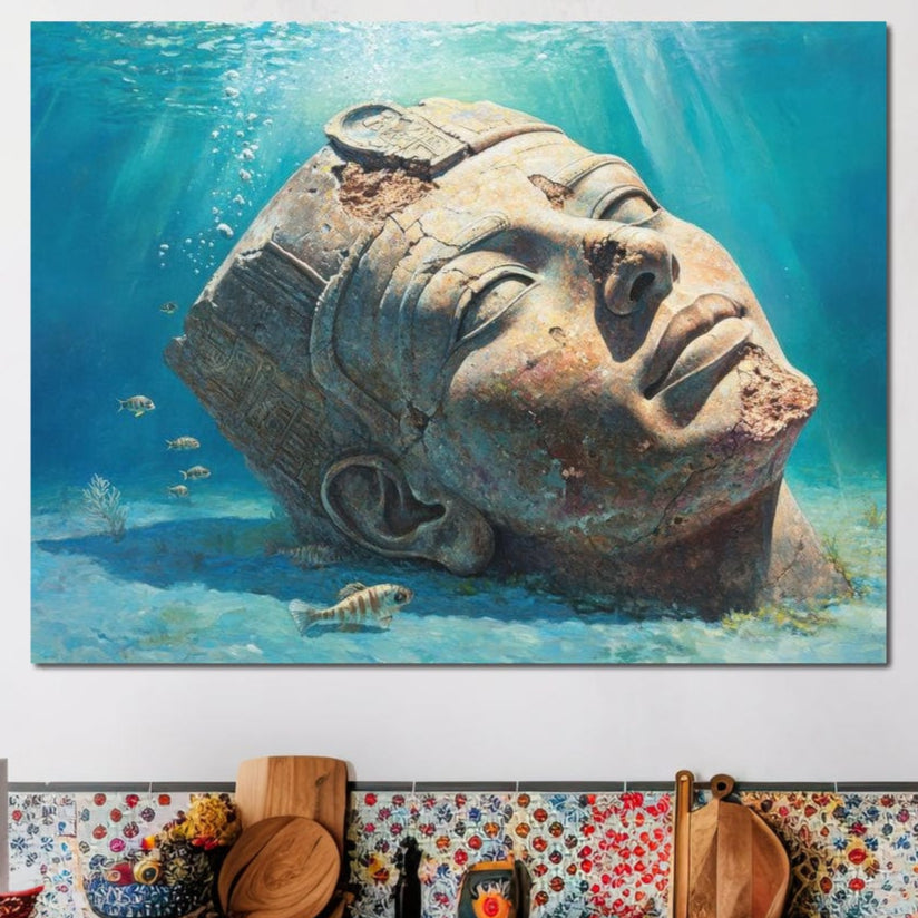 Tablou Canvas Premium, LuxCanva® O1052, Faraonul din Adancuri, Scufundat, Tacere, Liniste, Pierdut, Somn, Ocean, Mostenire, Egipt, Nil, Civilizatie, Timp, Subacvatic, Etern, Birou, Living, Dormitor