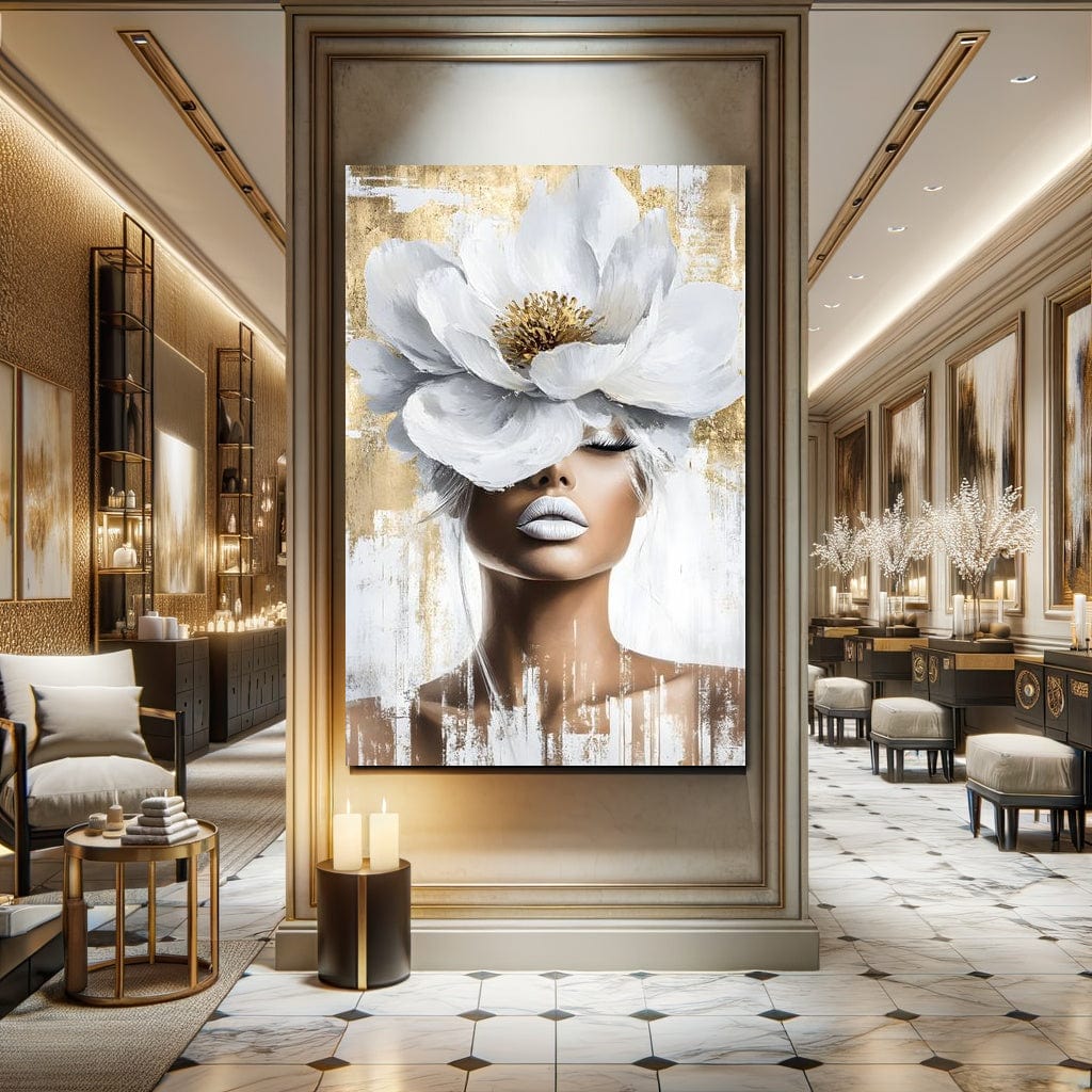 Tablou Canvas Premium, LuxCanva® G1151, Albul Etern, Flori, Magnolie, Alb, Auriu, Regal, Petale, Mireasma, Visare, Tacere, Lux, Glamour, Fashion, Frumusete, Birou, Living, Dormitor