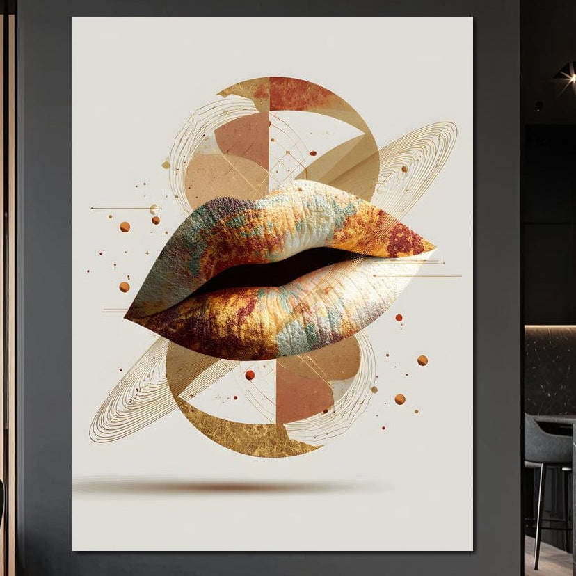 Tablou Canvas Premium, LuxCanva® G1234, Sarutul Universului, Auriu, Vibratie, Tacere, Univers, Geometric, Modern, Futurist, Design, Estetic, Spatial, Colaj, Energie, Feminism, Salon, Living, Dormitor