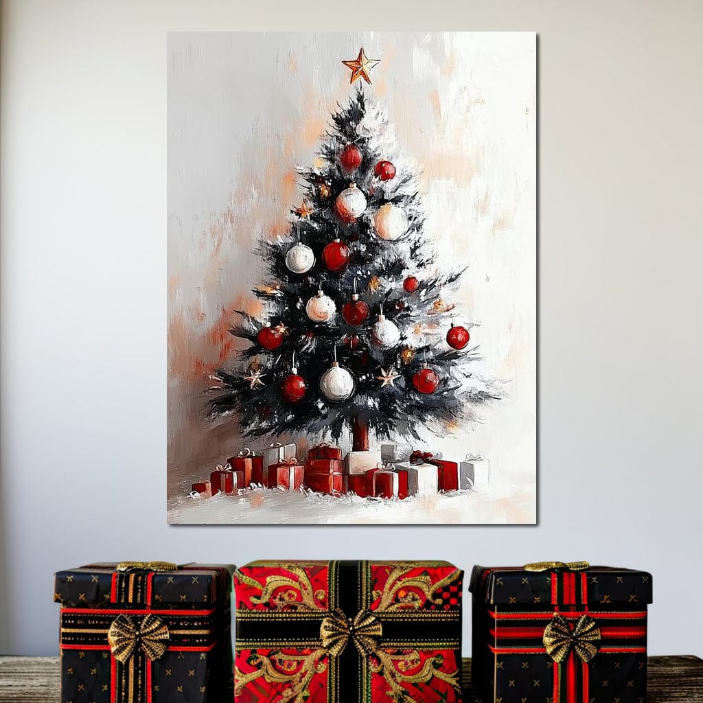 Tablou Canvas Premium LuxCanva® D1046, Brad si Cadouri sub Lumina Stelei ,  Craciun, Stea, Brad, Cadouri, Festiv, Living Room, Culori vibrante