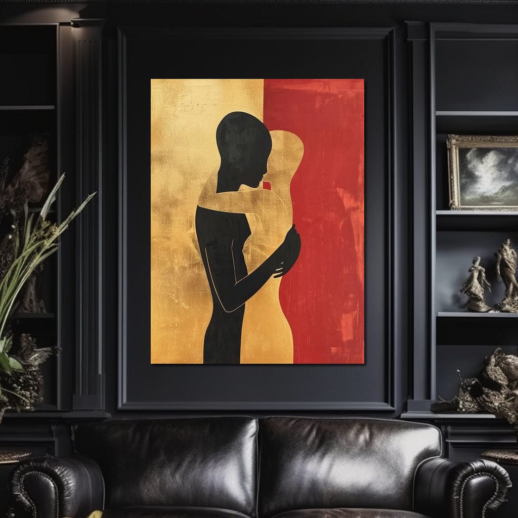 Tablou Canvas Premium LuxCanva® E1006, Imbratisarea Sufletelor, Protectie, Intimitate, Eternitate, Auriu, Negru, Living Room, Culori vibrante