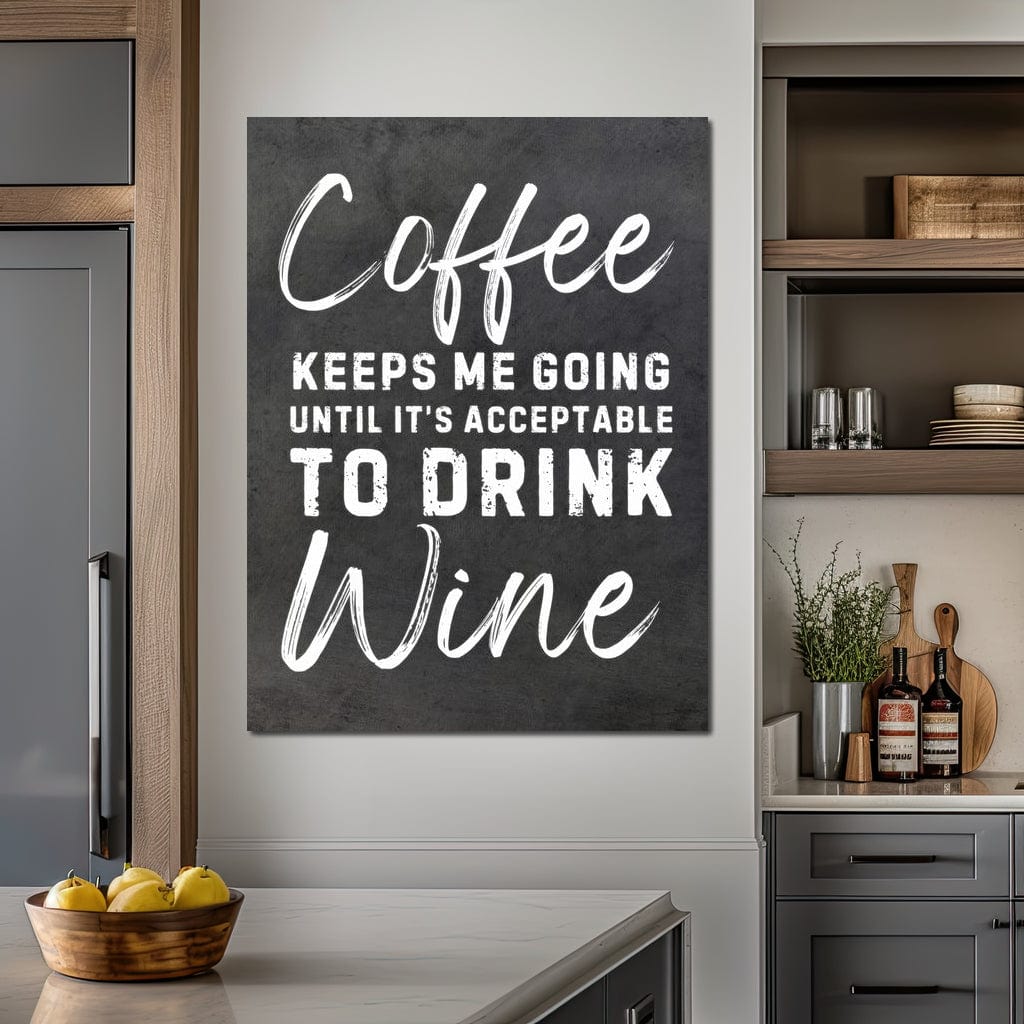 tablou canvas cu un mesaj motivational despre cafea, scris cu alb pe fundal negru