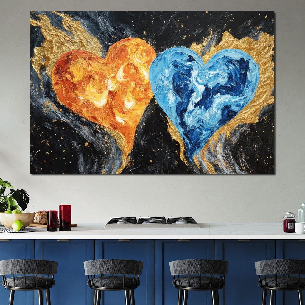 Tablou Canvas Premium LuxCanva® E1005, Inimi de Foc si Gheata, Foc, Apa, Gheata, Pasiune, Infinit, Living Room, Culori vibrante