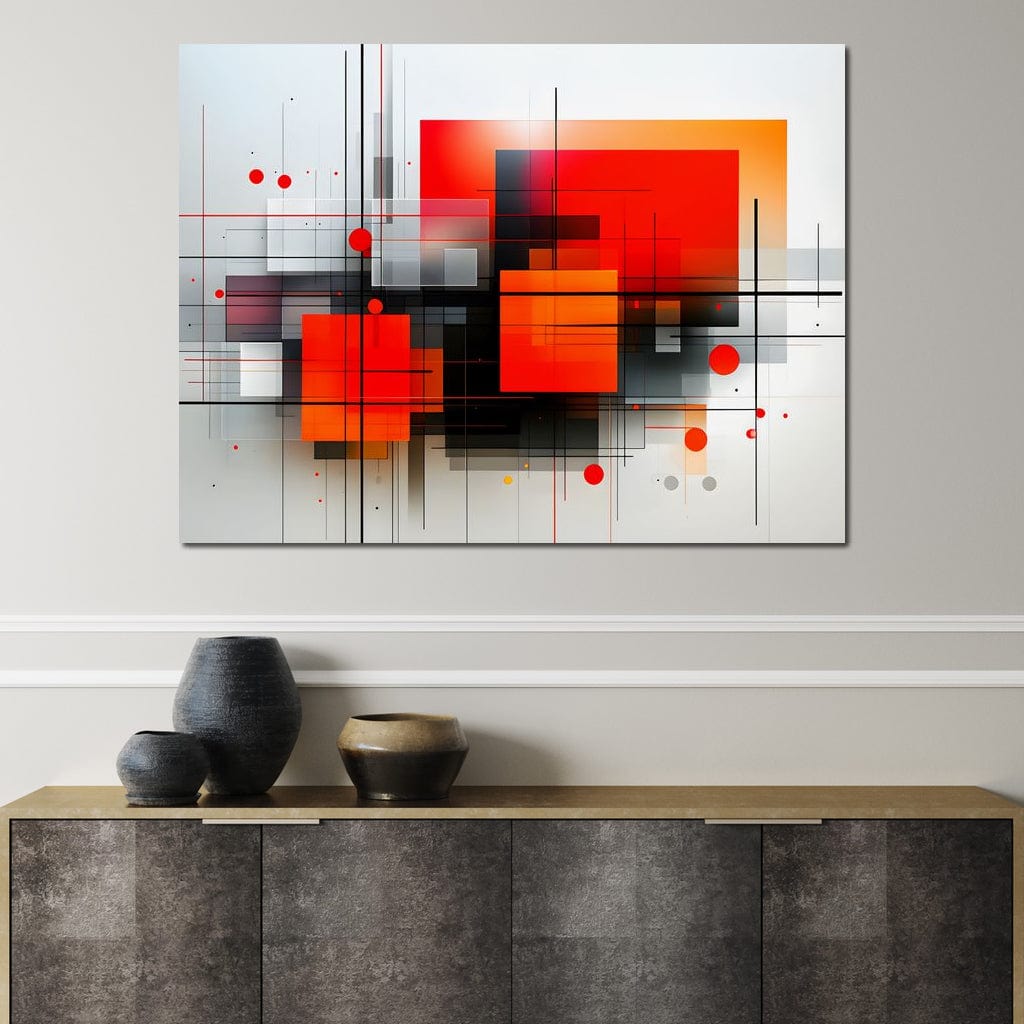 Tablou Canvas Premium, LuxCanva® J1004, Intersectii Cromatice, Portocaliu, Rosu, Flux, Metropolis, Cromatic, Stropi, Vizual, Exploziv, Contraste, Living, Dormitor