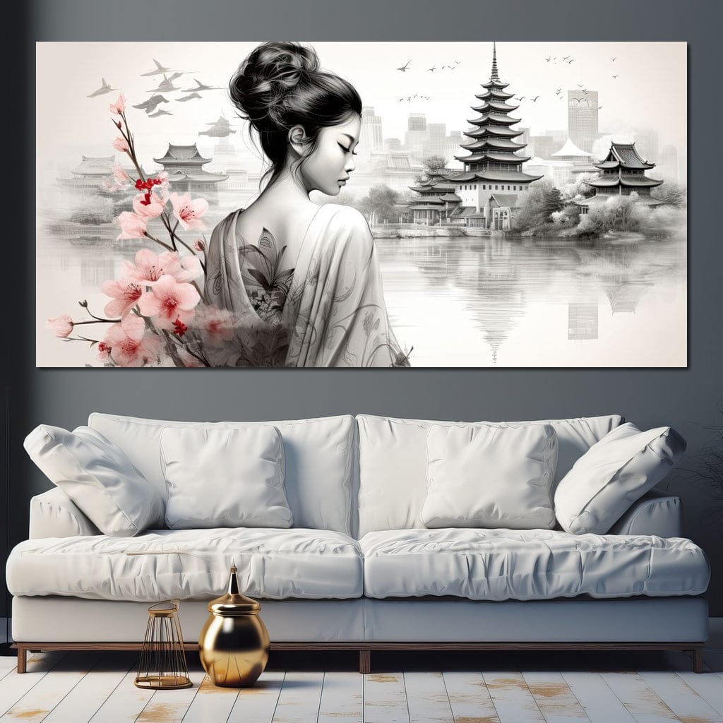 Tablou Canvas Premium LuxCanva® G1063, Memoriile Unei Gheise , Sakura, Tatuaj, Kyoto, Japonia, Frumusete, Trandafiri, Memorii, Living, Dormitor