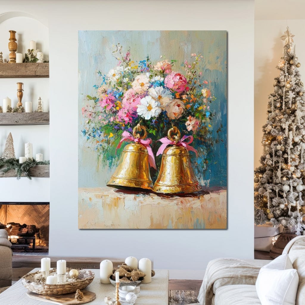 Tablou Canvas Premium LuxCanva® D1028, Clopotei Inflorati , Bujori, Clopotei, Aurii, Decoratiuni, Buchet, Living Room, Culori vibrante