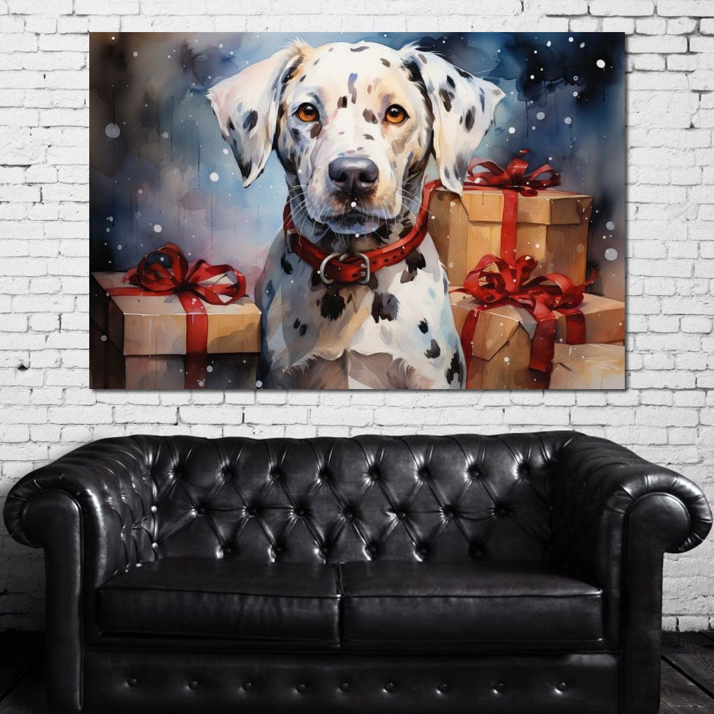 Tablou Canvas Premium LuxCanva® D1036, 101 Dalmatieni , Dalmatian, Desene Animate, Santa Pete, Zgarda, Festiv, Living Room, Culori vibrante