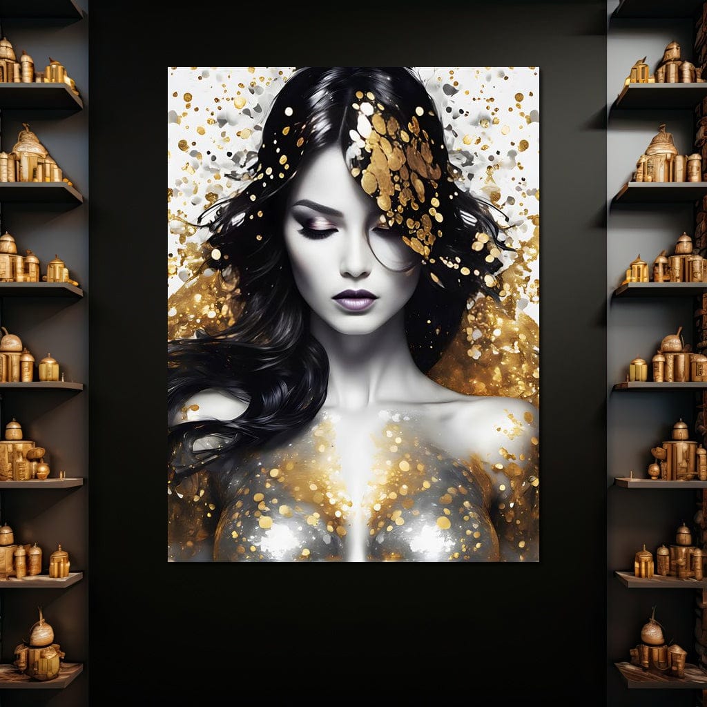 Tablou Canvas Premium LuxCanva® G1062, Un Chip de Inger , Aur, Timiditate, Luxury, Rafinament, Picaturi, Vernisaj, Glamour, Living, Dormitor