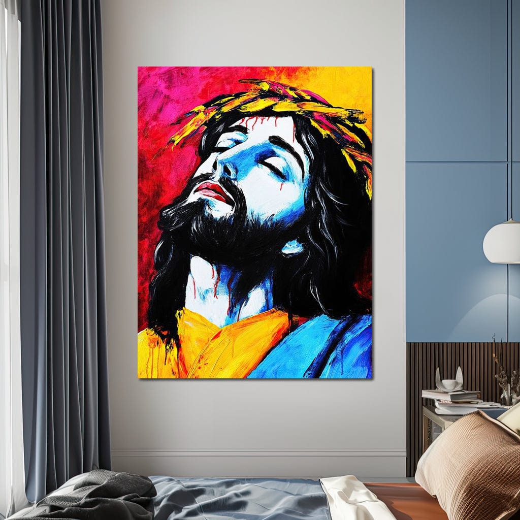 Tablou Canvas Premium LuxCanva® H1061, Divinitate in Culori, Iisus, Sacrificiu, Speranta, Patimi, Emotie, Inspiratie, Coroana de Spini, Arta Religioasa, Living, Dormitor