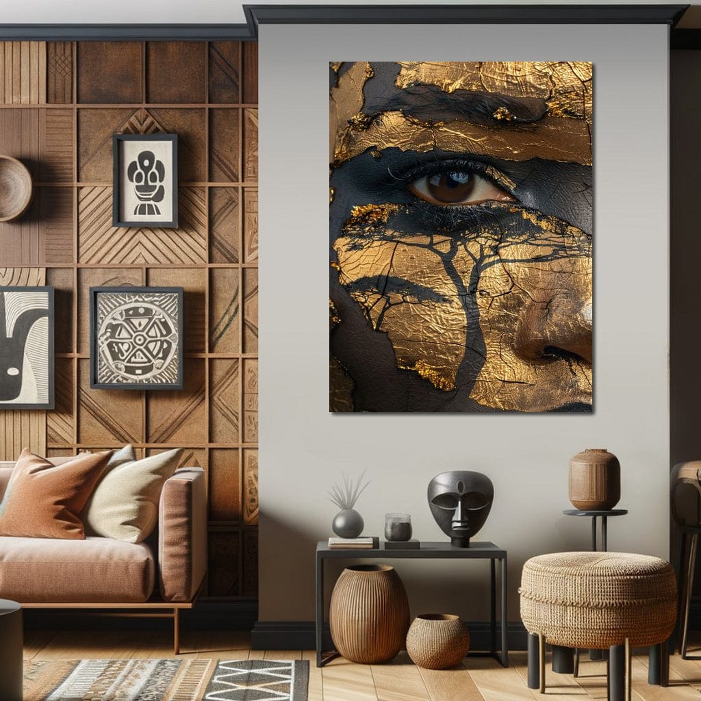 Tablou Canvas Premium, LuxCanva® G1048, Ochii Pamantului,  Privire, Pamant, Radacini, Aur, Arbore, Natura, Living, Dormitor, Culori Vibrante