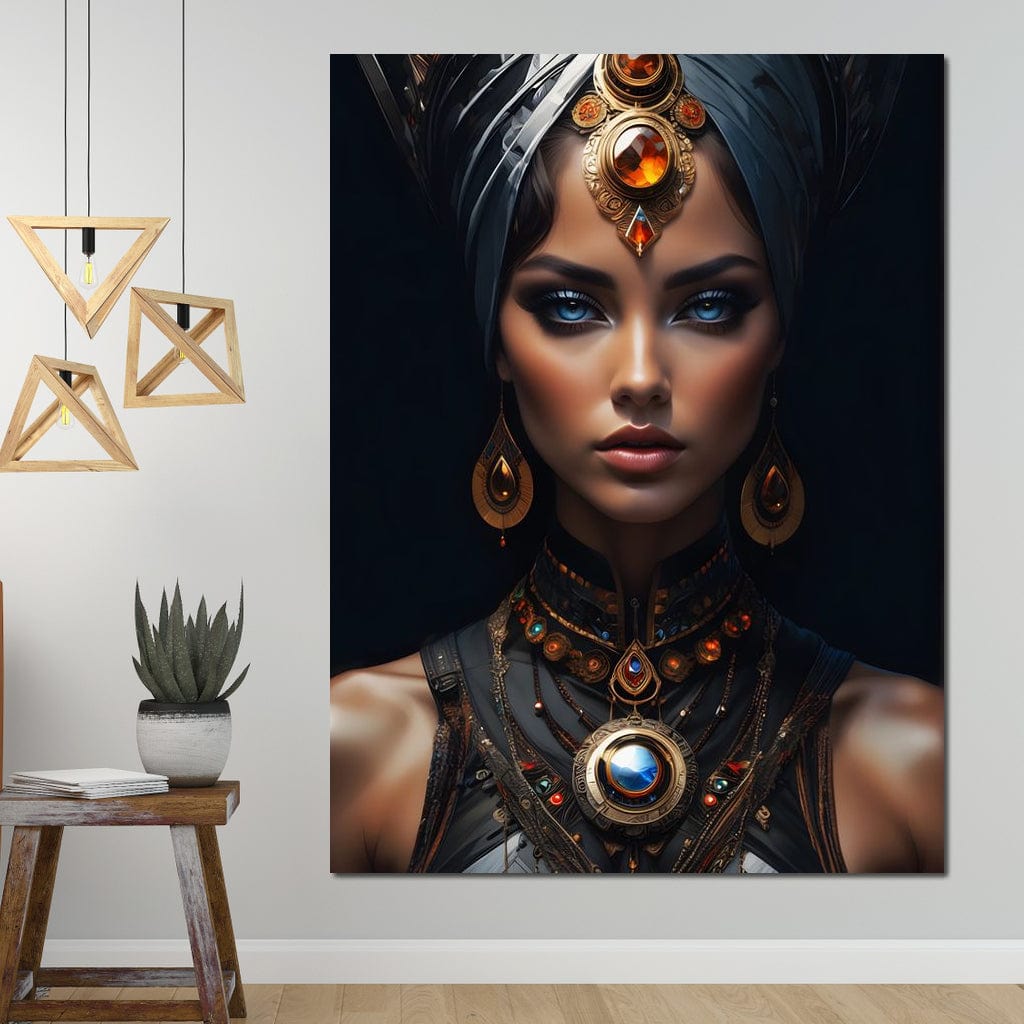 Tablou Canvas Premium, LuxCanva® G1092, Femeia Oracol, Mistic, Regalitate, Frumusete, Enigma, Sacralitate, Aur, Safir, Fantasmic, Living, Dormitor