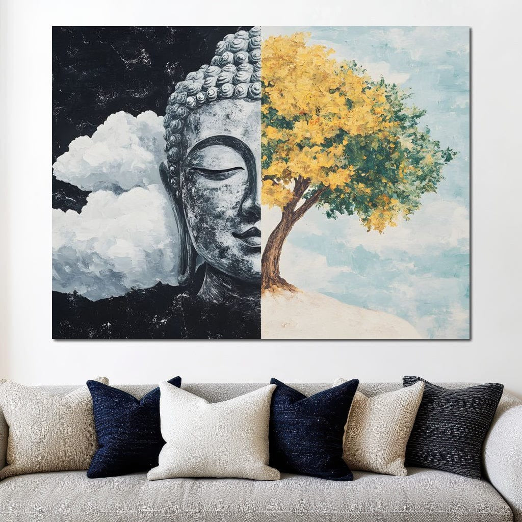 Tablou Canvas Premium LuxCanva® I151, Spirit si Natura, Buddha, Zen, Armonie, Echilibru, Copac, Nori, Spiritualitate, Energie, Liniste, Pace Interioara, Living, Dormitor