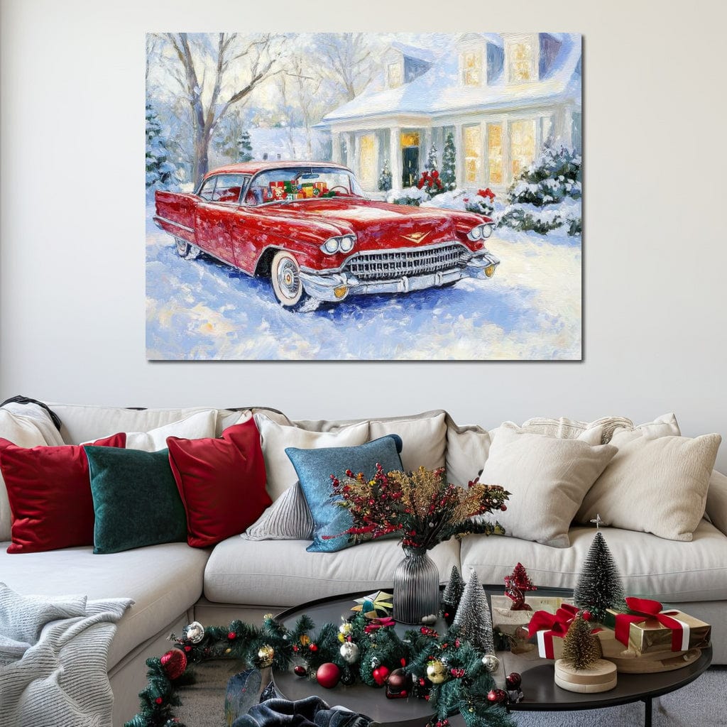 Tablou Canvas Premium LuxCanva® D1027, Masina vintage a Mosului , Pontiac, Masina, Rosie, Iarna, Daruri, Living Room, Culori vibrante