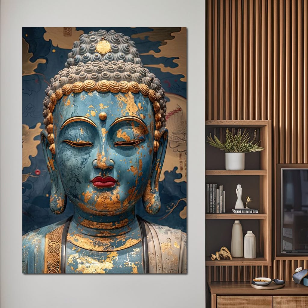 Tablou Canvas Premium LuxCanva® I135, Zeita Echilibrului Interior, Buddha, Zen, Spiritualitate, Meditatie, Contemplare, Transformare, Arta, Buze Rosii, Living, Dormitor