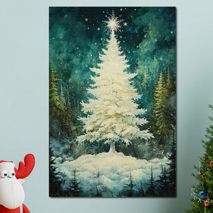 Tablou Canvas Premium, LuxCanva® D1020, Magia Bradului Alb, Brad, Alb, Zapada, Magie, Bucurie, Living Room, Culori vibrante
