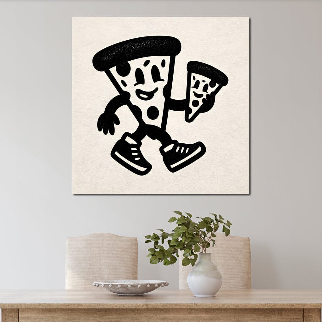 tablou canvas cu doua felii de pizza desenate in alb si negru