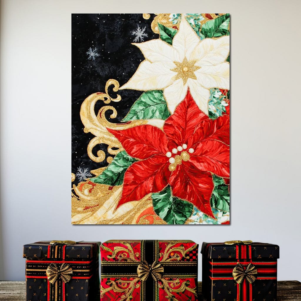 Tablou Canvas Premium LuxCanva® D1026, Aranjament de Craciun , Flori, Craciunita, Rosu, Alb, Decor, Living Room, Culori vibrante