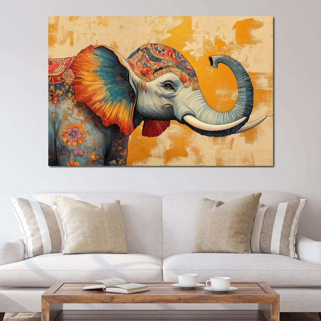 Tablou Canvas Premium, LuxCanva® M1316, Poveste din Orient, Floral, Armonie, Oriental, Etnic, Urechi, Elefant, Profil, Arta Murala, Abstract, Birou, Living, Camera Copil