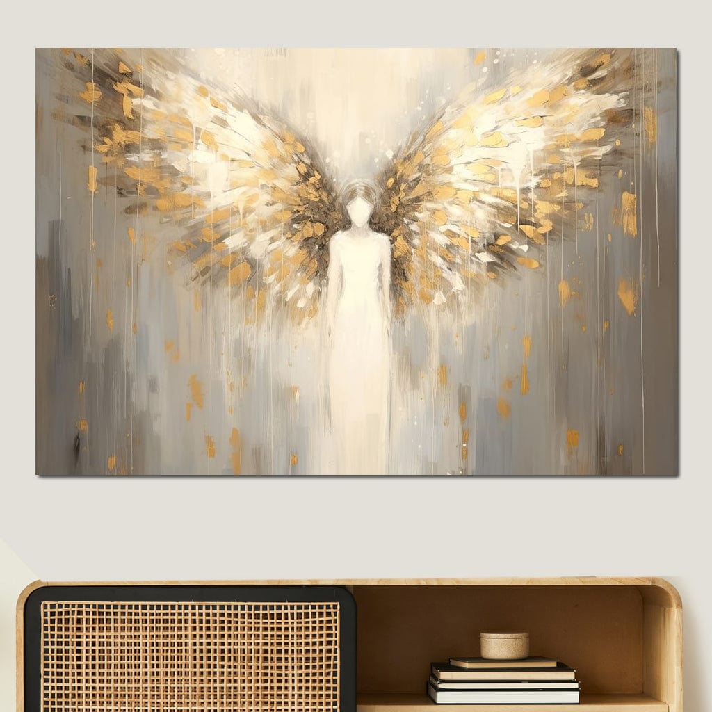 Tablou Canvas Premium LuxCanva® H1047, Gardian Ceresc, Inger, Aripi, Silueta, Spiritualitate, Credinta, Har, Blandete, Fragilitate, Pace, Arta Religioasa, Living, Dormitor