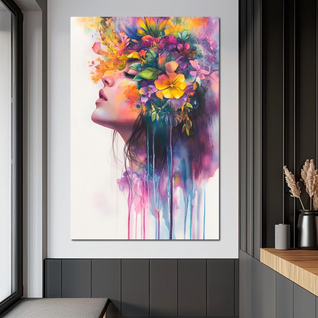 Tablou Canvas Premium, LuxCanva® G1136, Gradina Sufletului, Feminitate, Flori, Natura, Prospetime, Arta, Visare, Magie, Culoare, Mister, Pastel, Buchet, Profil, Birou, Living