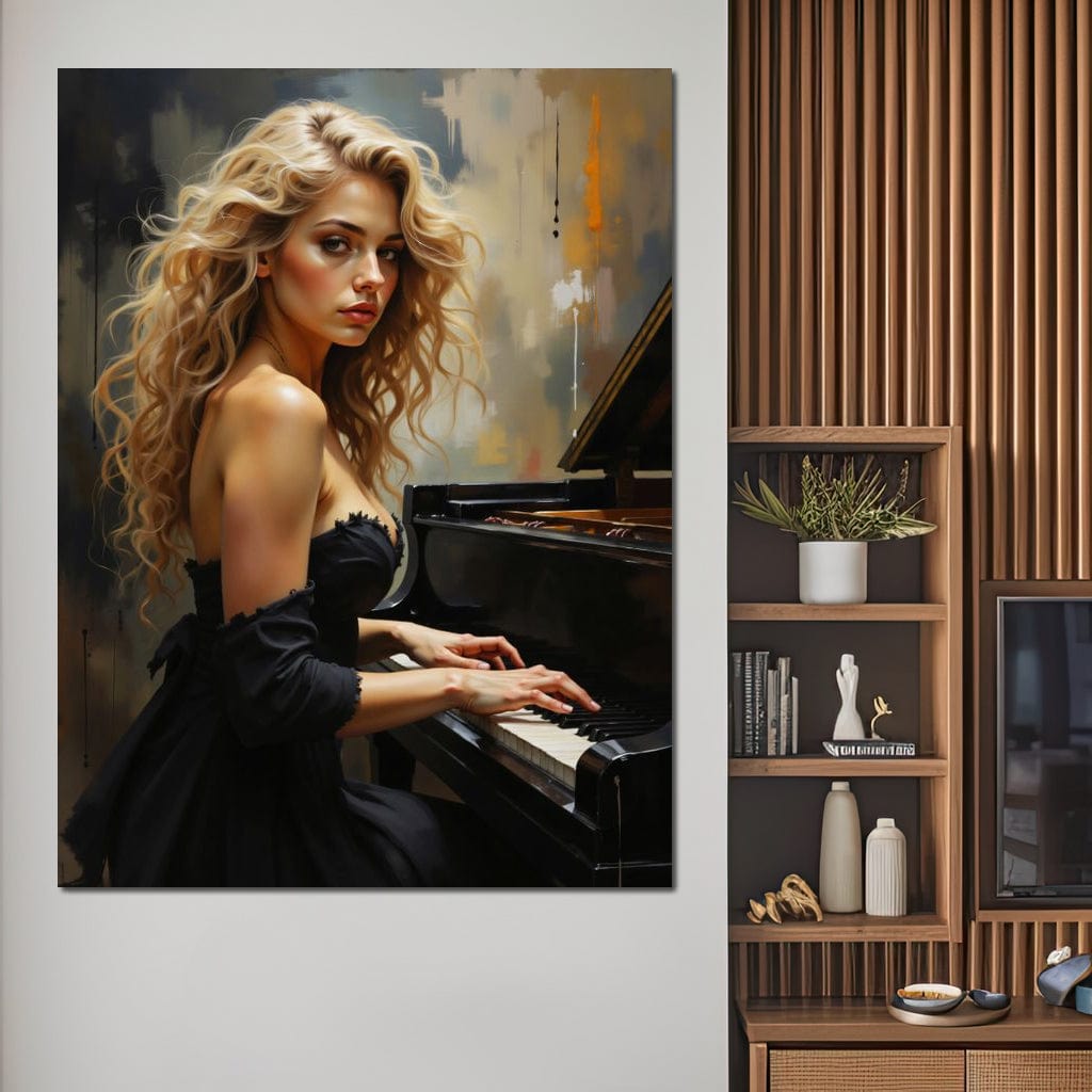 Tablou Canvas Premium, LuxCanva® G1169, Rapsodia Muzei, Simfonie, Melodie, Noapte, Fior, Acorduri, Pian, Domnisoara, Ecou, Armonii, Emotie, Eleganta, Melancolie, Par, Birou, Living, Dormitor