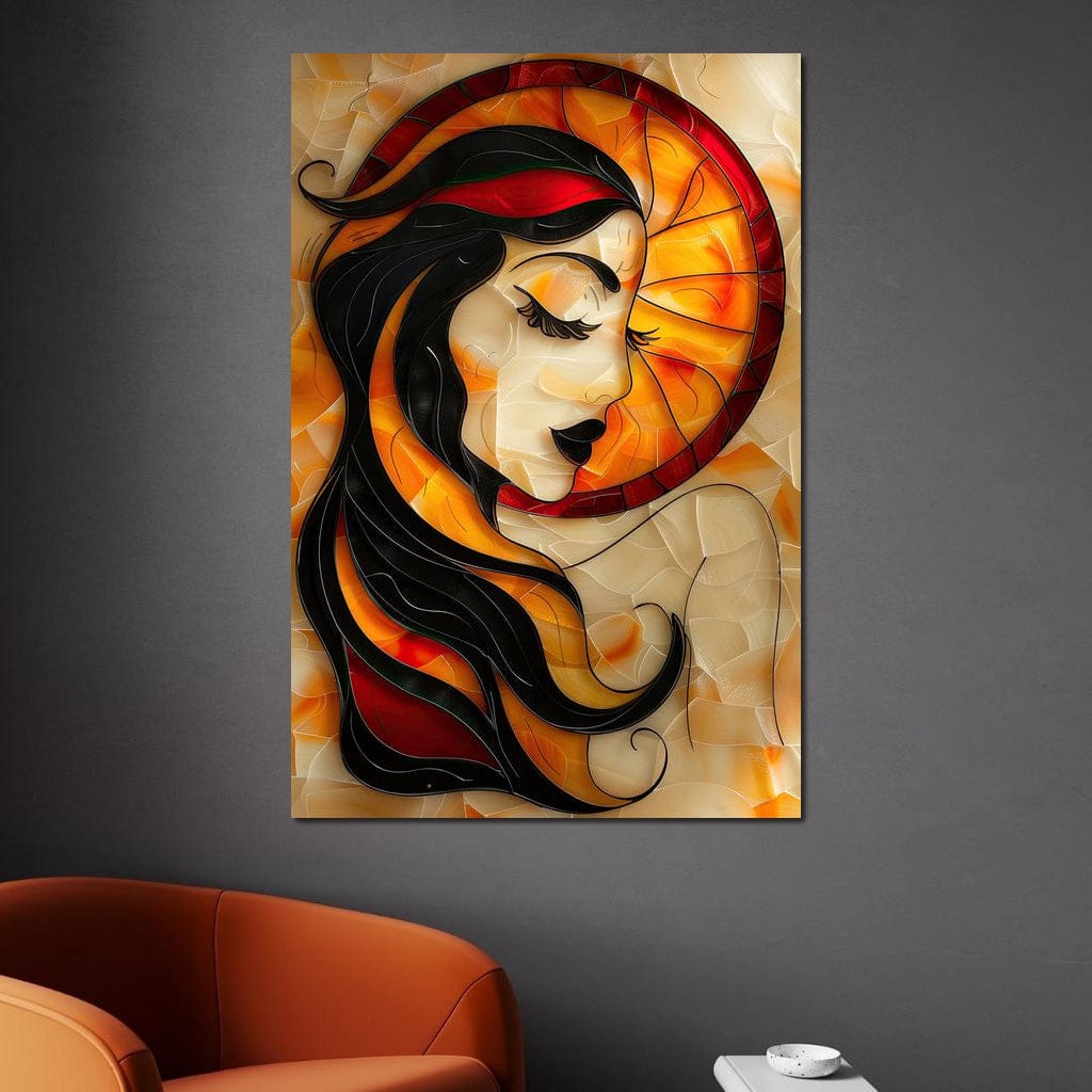 Tablou Canvas Premium LuxCanva® G1042, Zeita din Vitraliu , Soare, Aurora, Vis, Stralucire, Contemporan, Gotic, Mister, Misticism, Living, Dormitor