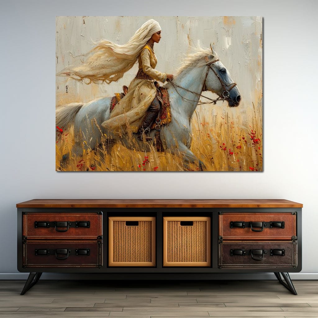 Tablou Canvas Premium, LuxCanva® G1096, Spirit Calator, Lumina, Cal, Galop, Grane, Pustie, Camp, Aur, Spirit, Oriental, Evadare, Living, Dormitor