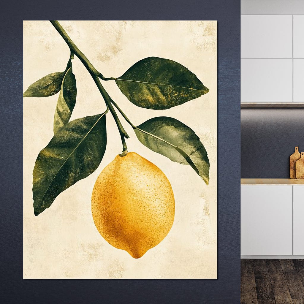 tablou canvas cu o lamaie cu frunze verzi, pe fundal deschis 