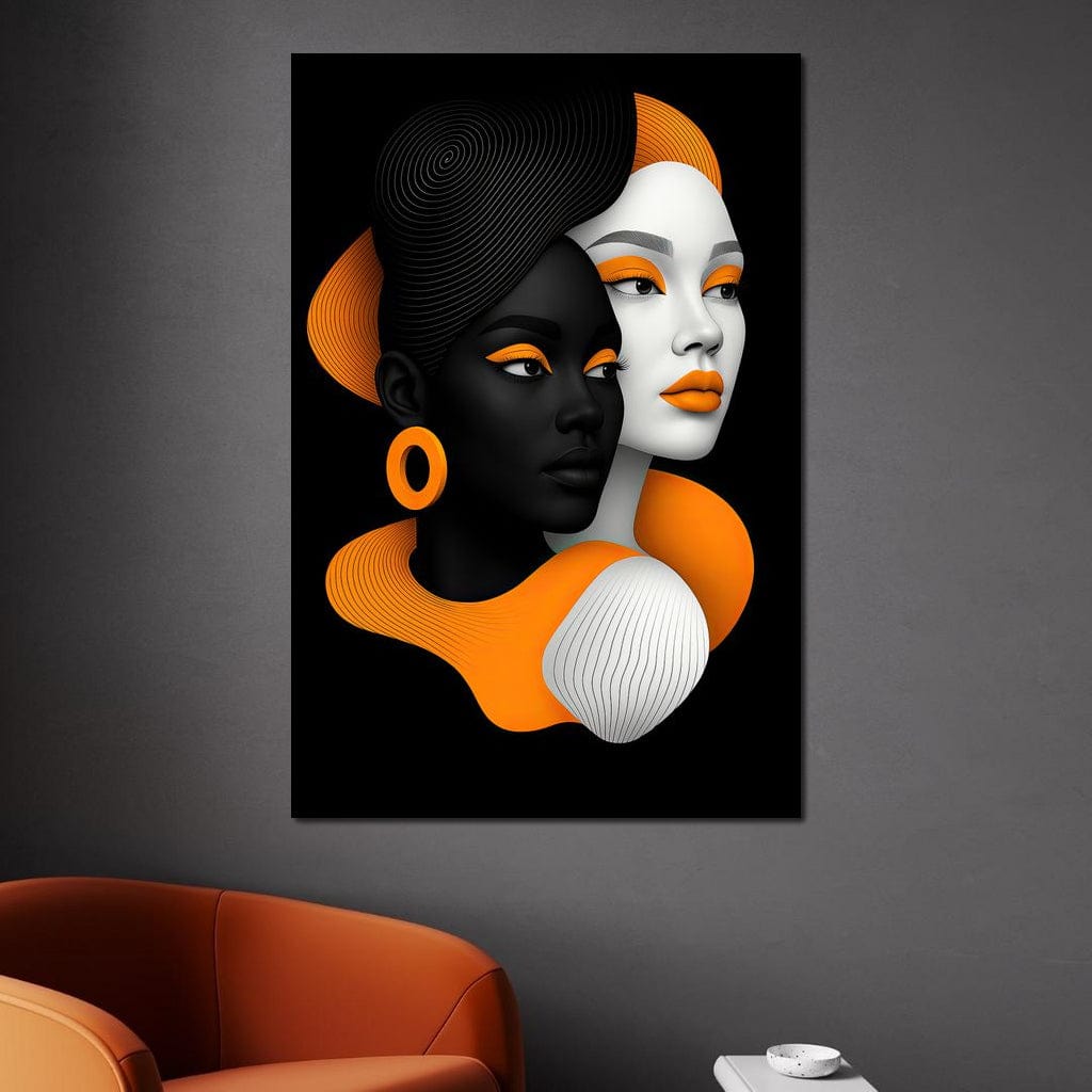 Tablou Canvas Premium, LuxCanva® G1213, Unirea Lumilor, Fete, Suflete, Alb, Negru, Portocaliu, Fusion, Simetrie, Portret, Diversitate, Poem, Umbra, Oglinda, Polaritate, Salon, Birou, Living, Dormitor