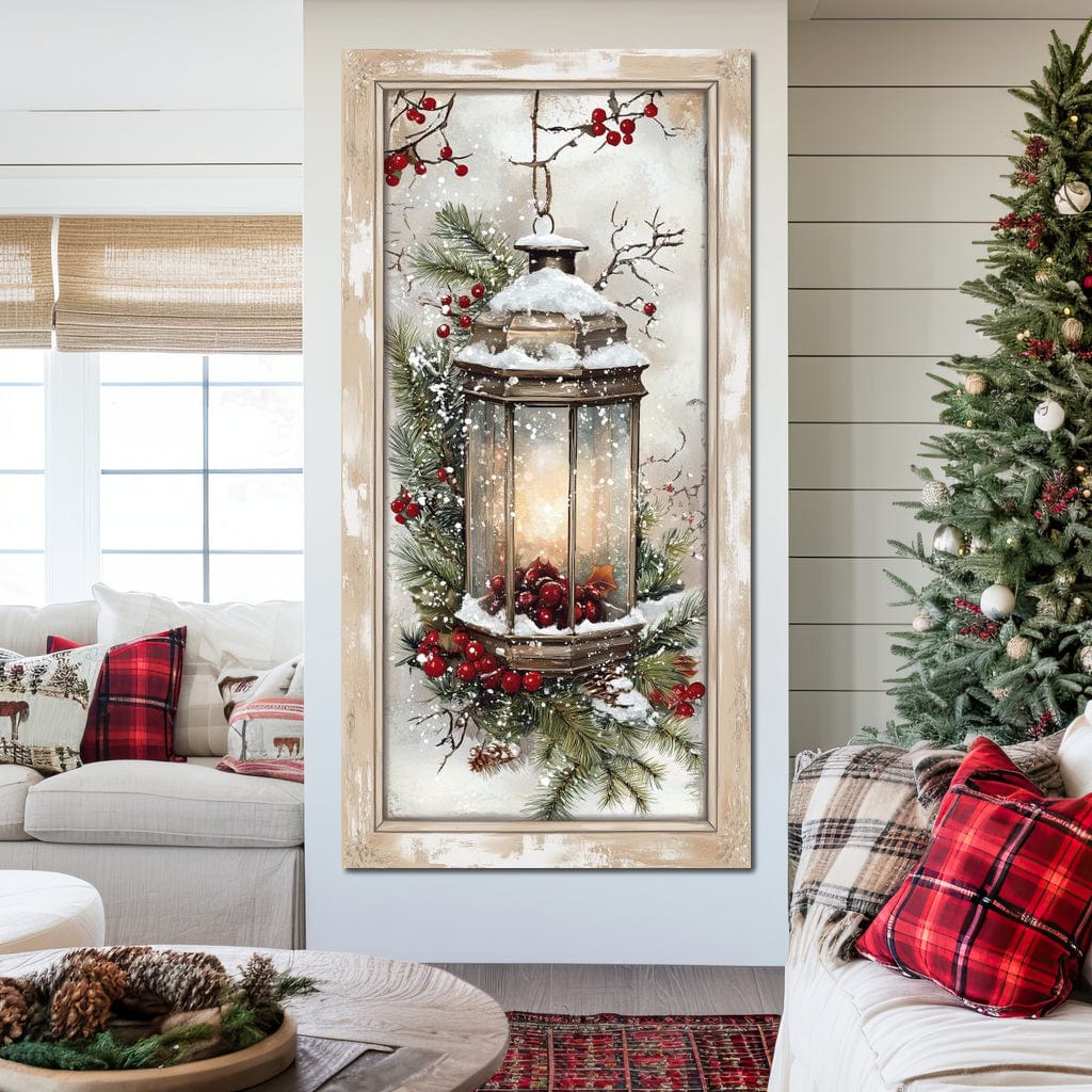 Tablou Canvas Premium LuxCanva® D1031, Stralucirea Felinarului , Ramuri, Brad, Nea, Lumina, Felinar, Living Room, Culori vibrante