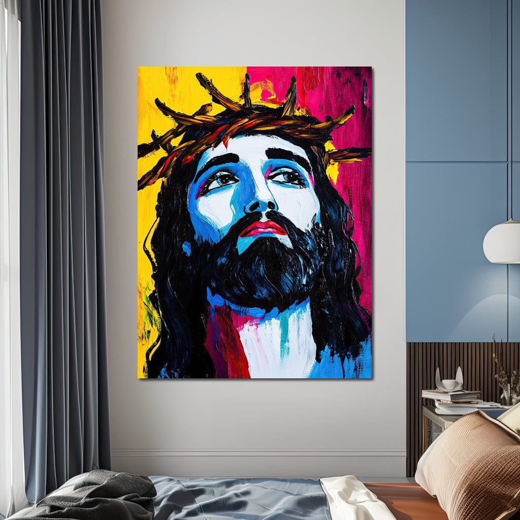 Tablou Canvas Premium LuxCanva® H1050, Contemplare Divina, Iisus, Contemplare, Pace Interioara, Coroana de Spini, Serenitate, Arta Religioasa Moderna, Living, Dormitor